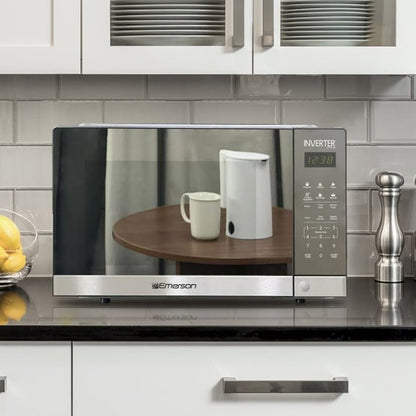 Emerson 1.5 cu. ft., 1100W, Inverter, Touch Control, Stainless Steel, Mirror Finish Countertop Microwave