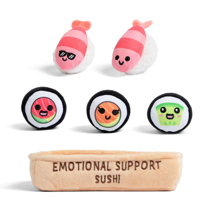 Emotional Support Pals Sushi, 5 Plush Food Toys with Carrying Basket