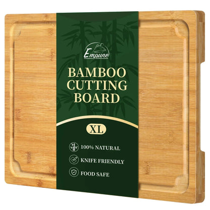 Empune Extra Large Bamboo Cutting Board, 19.9" Wooden Chopping Board for Kitchen with Juice Groove and Built-in Handles