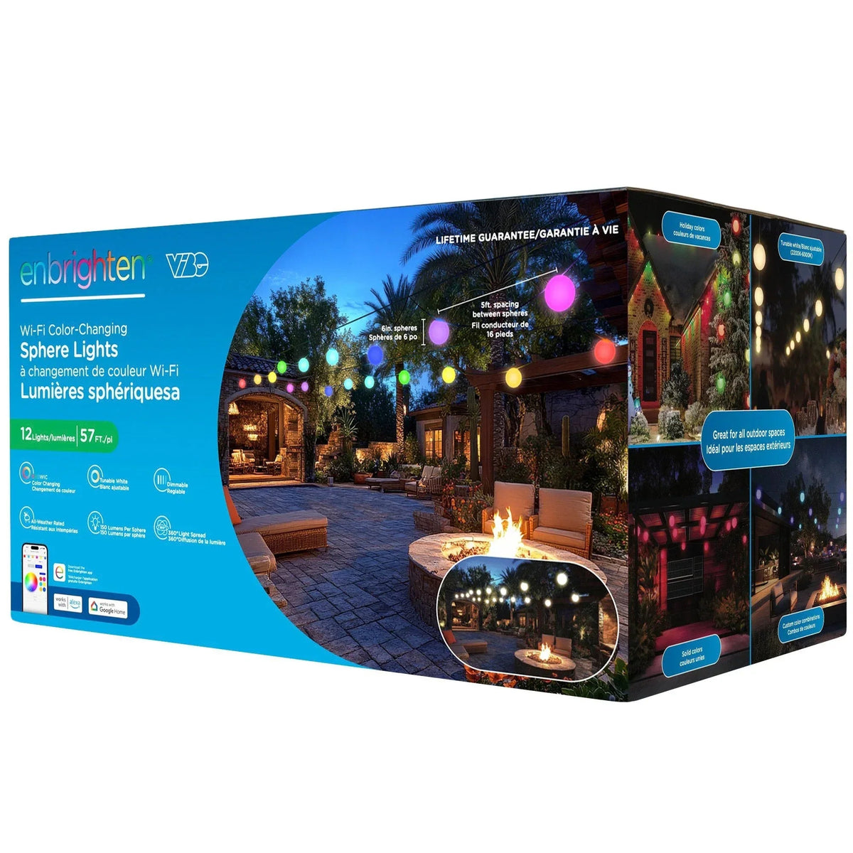 Enbrighten VIBE Wi-Fi Sphere String Lights, 12 Spheres, 5 ft. Spacing