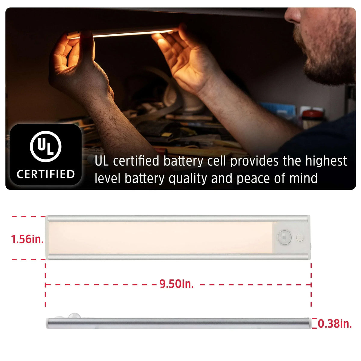 Energizer 9.5" Motion Sensing Magnetic LED Rechargeable Light Bar, 2 Pack
