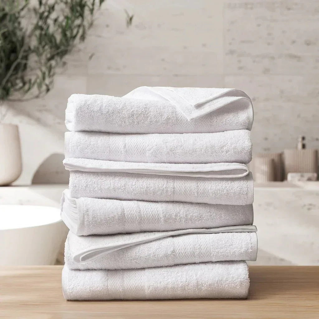 Enova Recycled Cotton Bath Towels for Hospitality and Home, White, Set of 6