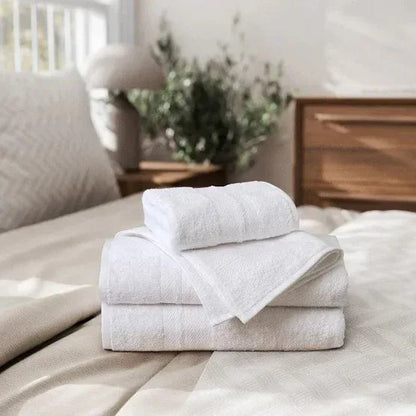 Enova Recycled Cotton Bath Towels for Hospitality and Home, White, Set of 6