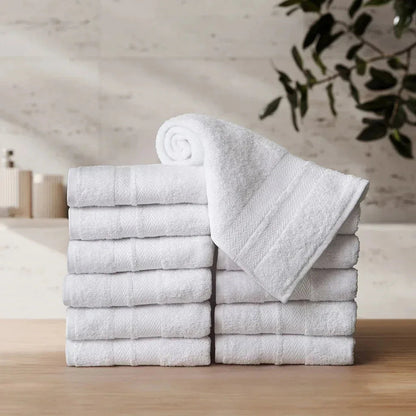 Enova Recycled Cotton Hand Towels for Hospitality and Home, White, Set of 12
