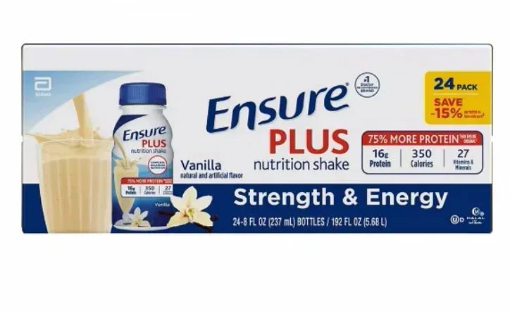 Ensure Plus Vanilla Nutrition Shake, 16g Protein, 8 fl oz, 24 Pack