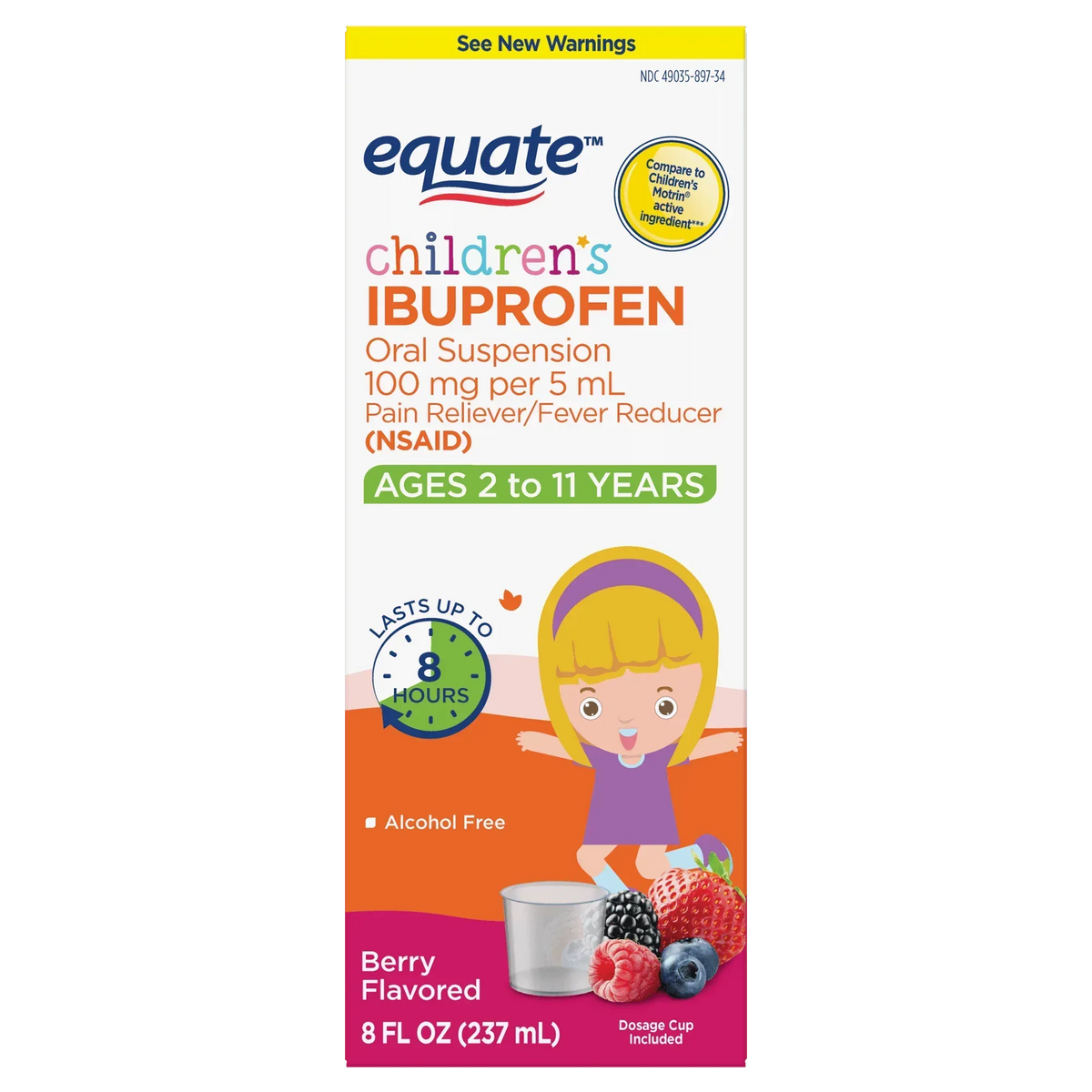 Equate Children’s Ibuprofen Oral Suspension, 100 mg/5 mL, Berry Flavor, Ages 2 to 11 Years, 8 fl oz