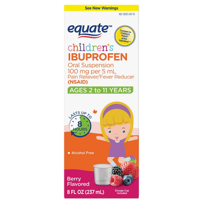 Equate Children’s Ibuprofen Oral Suspension, 100 mg/5 mL, Berry Flavor, Ages 2 to 11 Years, 8 fl oz