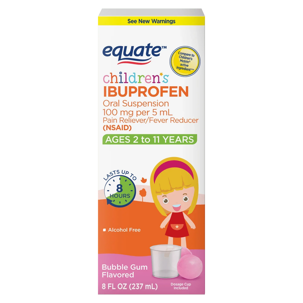 Equate Children’s Ibuprofen Oral Suspension, 100 mg/5 mL, Berry Flavor, Ages 2 to 11 Years, 8 fl oz