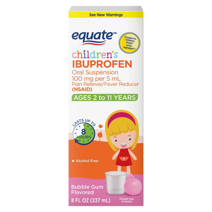Equate Children’s Ibuprofen Oral Suspension, 100 mg/5 mL, Berry Flavor, Ages 2 to 11 Years, 8 fl oz