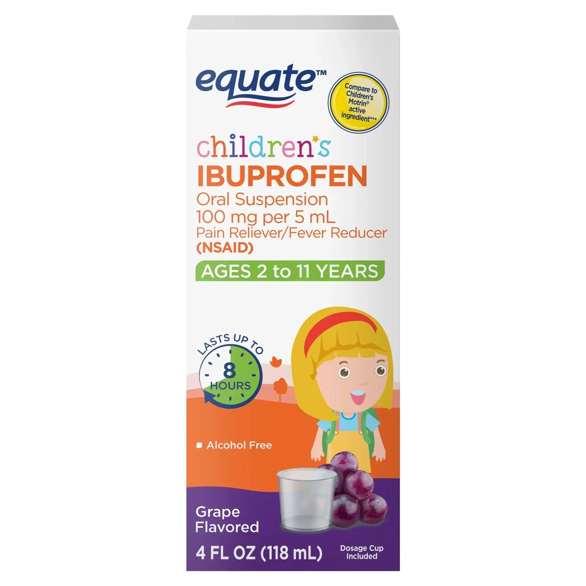 Equate Children’s Ibuprofen Oral Suspension, 100 mg/5 mL, Berry Flavor, Ages 2 to 11 Years, 8 fl oz