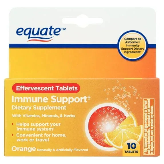 Equate Immune Support Dietary Supplement Effervescent Tablets, Orange Flavor, 10 Count, Compare to Airborne® Ingredients