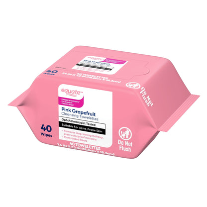 Equate Pink Grapefruit Cleansing Towelettes, 40 Count