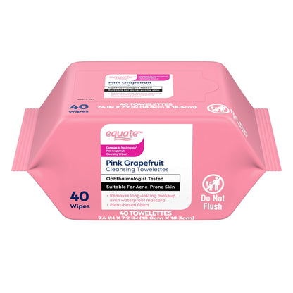 Equate Pink Grapefruit Cleansing Towelettes, 40 Count