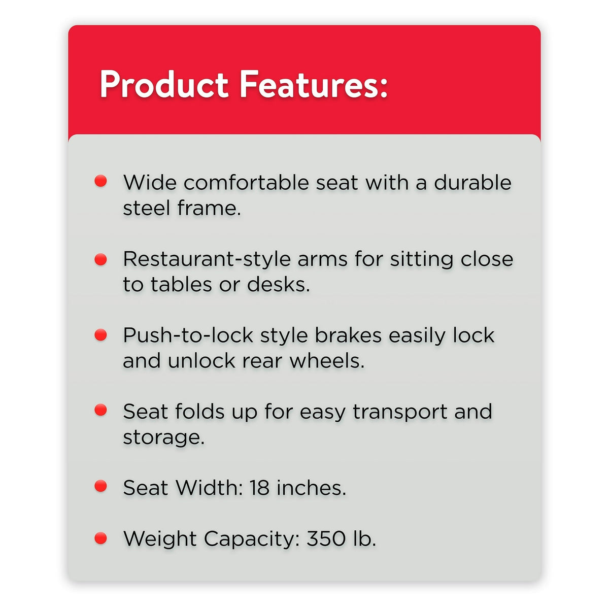 Equate Lightweight Foldable Steel Wheelchair with 18" Seat and Swing-Away Footrests, 350 lb Capacity