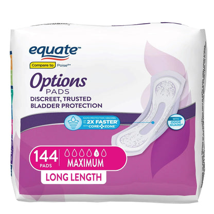 Equate Options Women's Incontinence Pads, Maximum Absorbency, Long Length