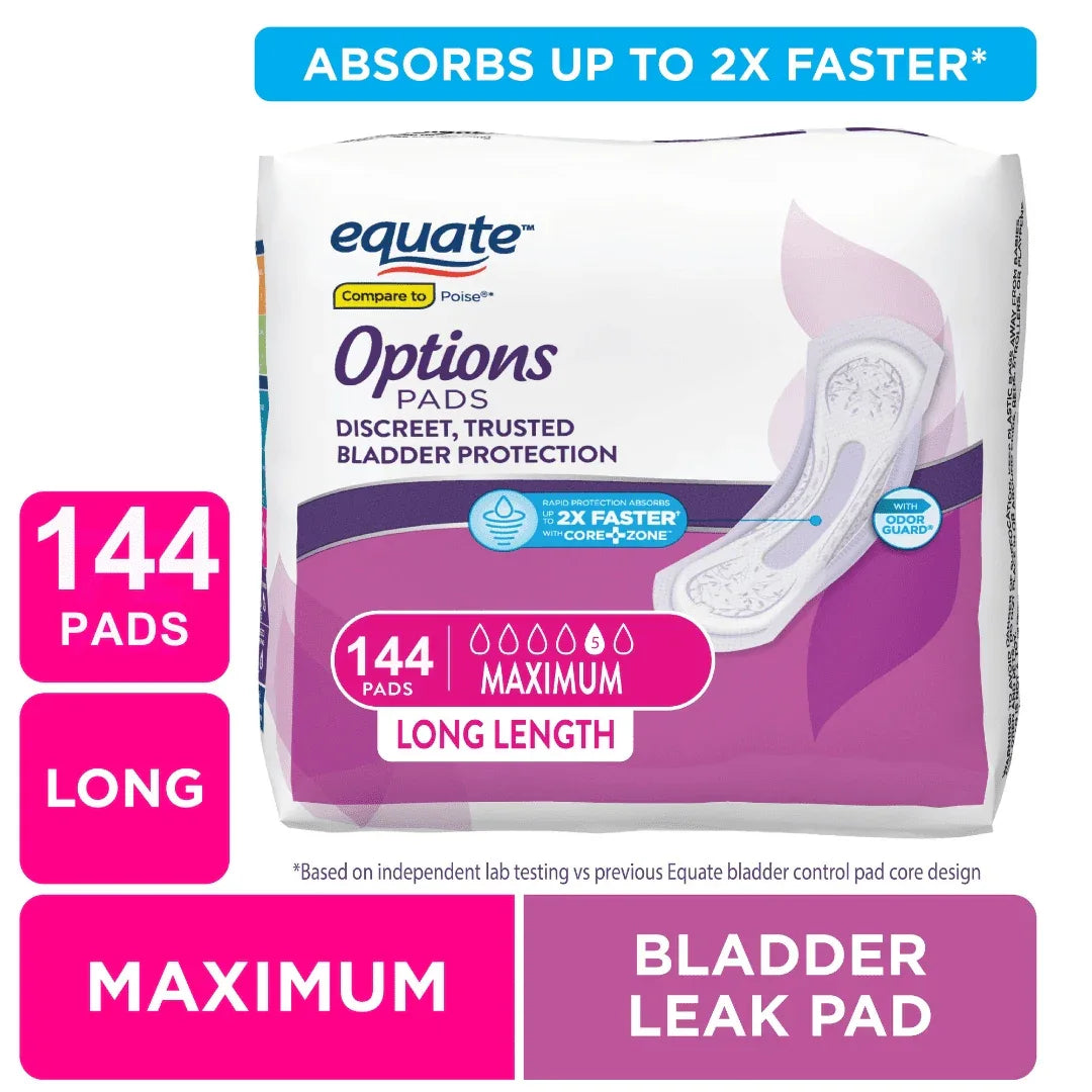 Equate Options Women's Incontinence Pads, Maximum Absorbency, Long Length