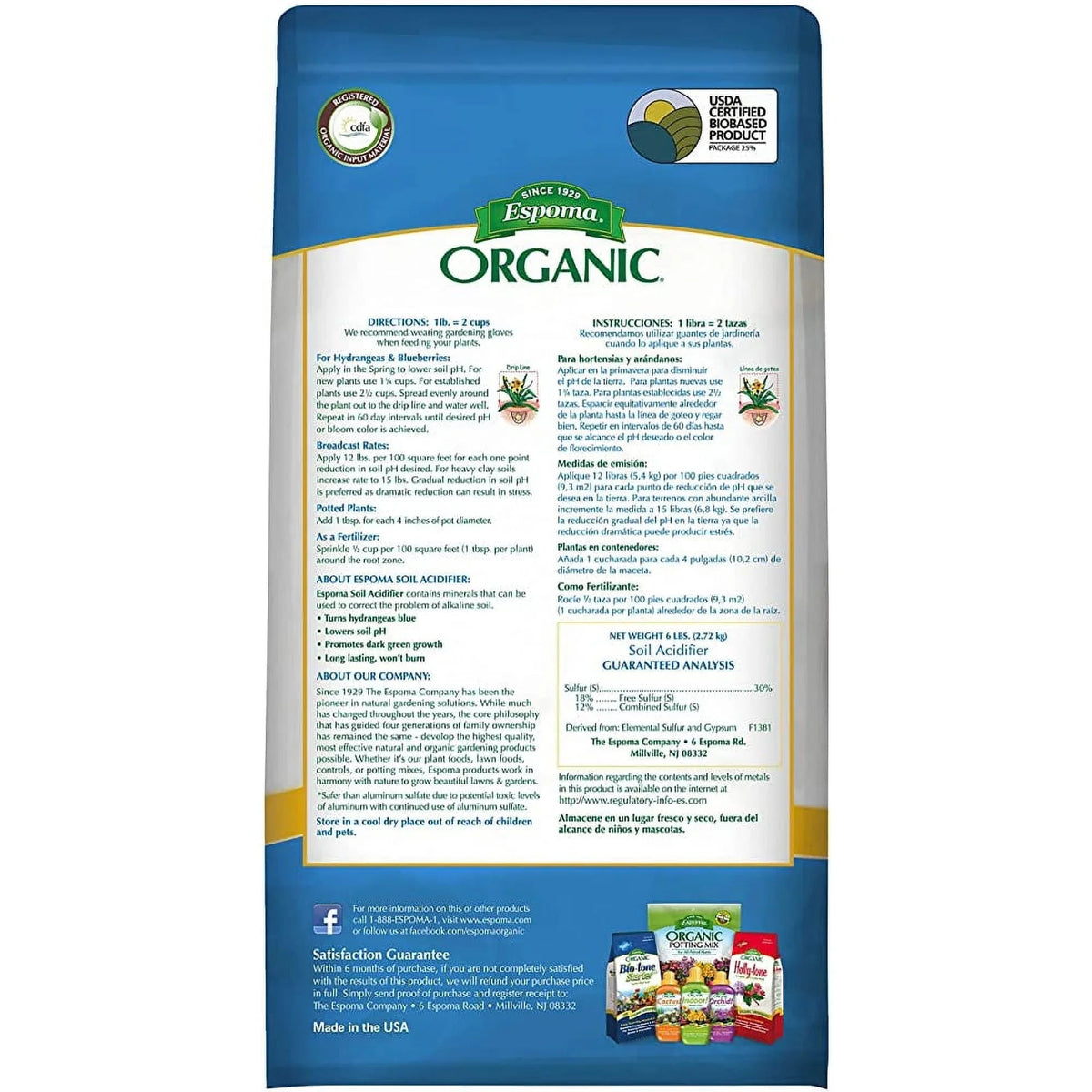 Espoma Organic Soil Acidifier, 6 lb Bag – Lowers Soil pH for Hydrangeas, Blueberries, Azaleas & Acid-Loving Plants