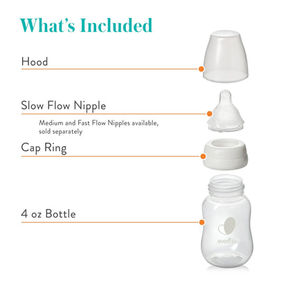 Evenflo Balance + Standard Neck BPA-Free Plastic Baby Bottles - 4oz, Clear