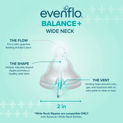 Evenflo Balance+ Wide Neck Baby Bottles, Clear/White, 5oz, 2-Pack