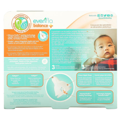 Evenflo Balance + Standard Neck BPA-Free Plastic Baby Bottles - 4oz, Clear