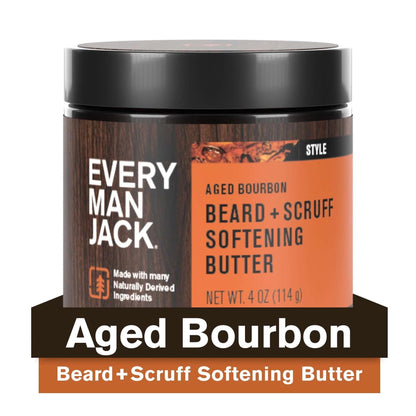 Every Man Jack Aged Bourbon Hydrating Beard + Scruff Softening Butter for Men, Naturally Derived, 4 oz