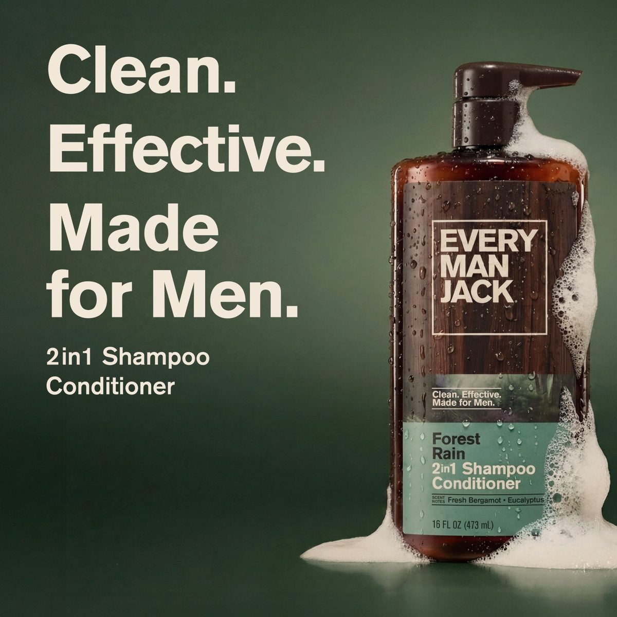 Every Man Jack Forest Rain Daily 2-in-1 Shampoo and Conditioner for Men, Naturally Derived, 16 oz (PACK OF 3 )
