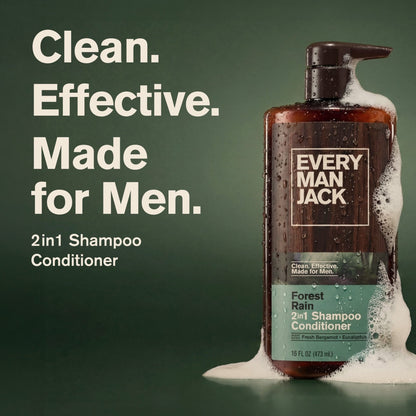 Every Man Jack Forest Rain Daily 2-in-1 Shampoo and Conditioner for Men, Naturally Derived, 16 oz (PACK OF 3 )