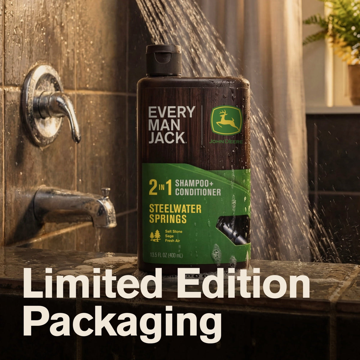 Every Man Jack Limited Edition John Deere Collection, 2-in-1 Men's Shampoo and Conditioner, Steelwater Springs scent, 13.5 oz (PACK OF 3 )