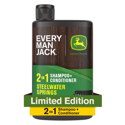 Every Man Jack Limited Edition John Deere Collection, 2-in-1 Men's Shampoo and Conditioner, Steelwater Springs scent, 13.5 oz (PACK OF 3 )