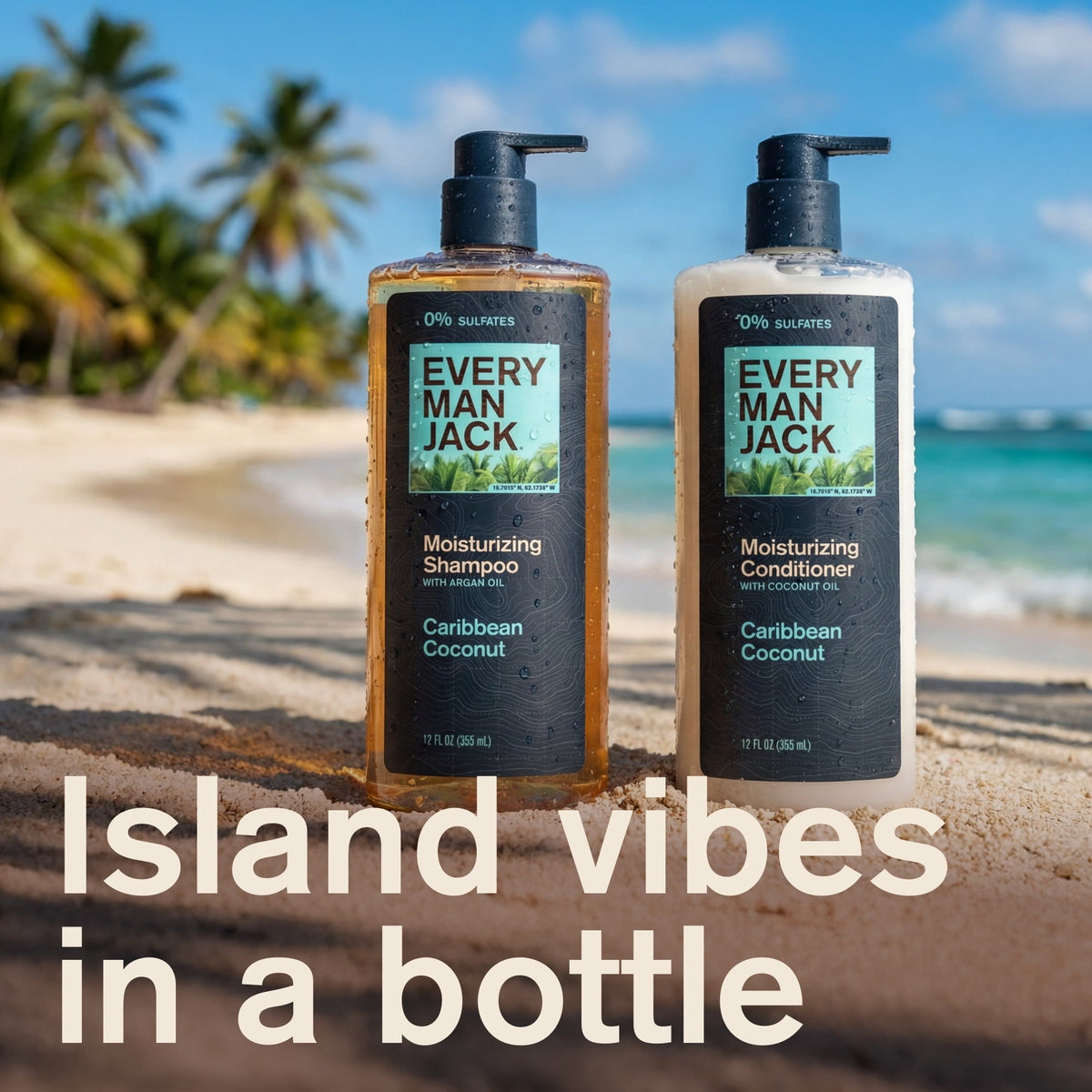 Every Man Jack Men's Refreshing Shampoo - Caribbean Coconut - Made w/ Plant Powered Moisturizing Ingredients like Coconut & Argan Oil - 12 fl oz (PACK OF 3 )