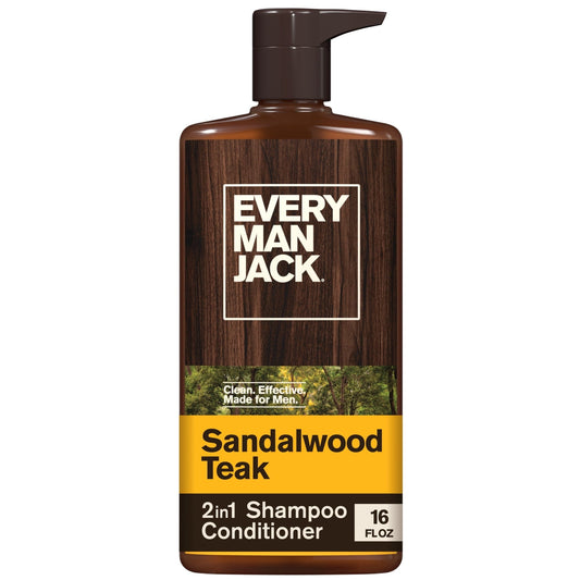 (3 PACK ) Every Man Jack Sandalwood Teak Daily 2-in-1 Shampoo and Conditioner for Men, Naturally Derived, 16 oz