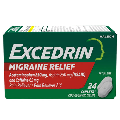 Excedrin Migraine Relief Pain Reliever Caplets, 24 Count