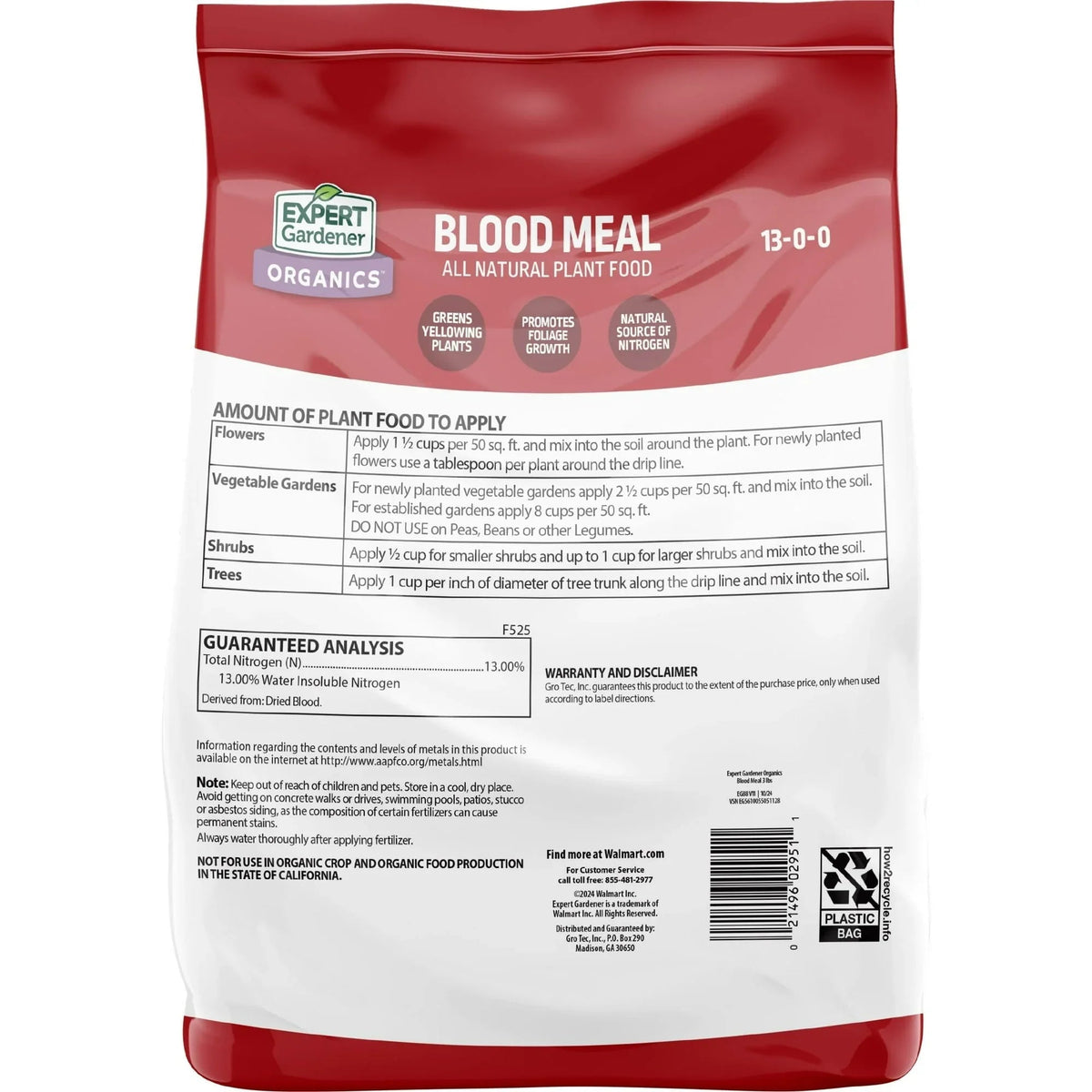 Expert Gardener Blood Meal Plant Food, 13-0-0, 3 lb.