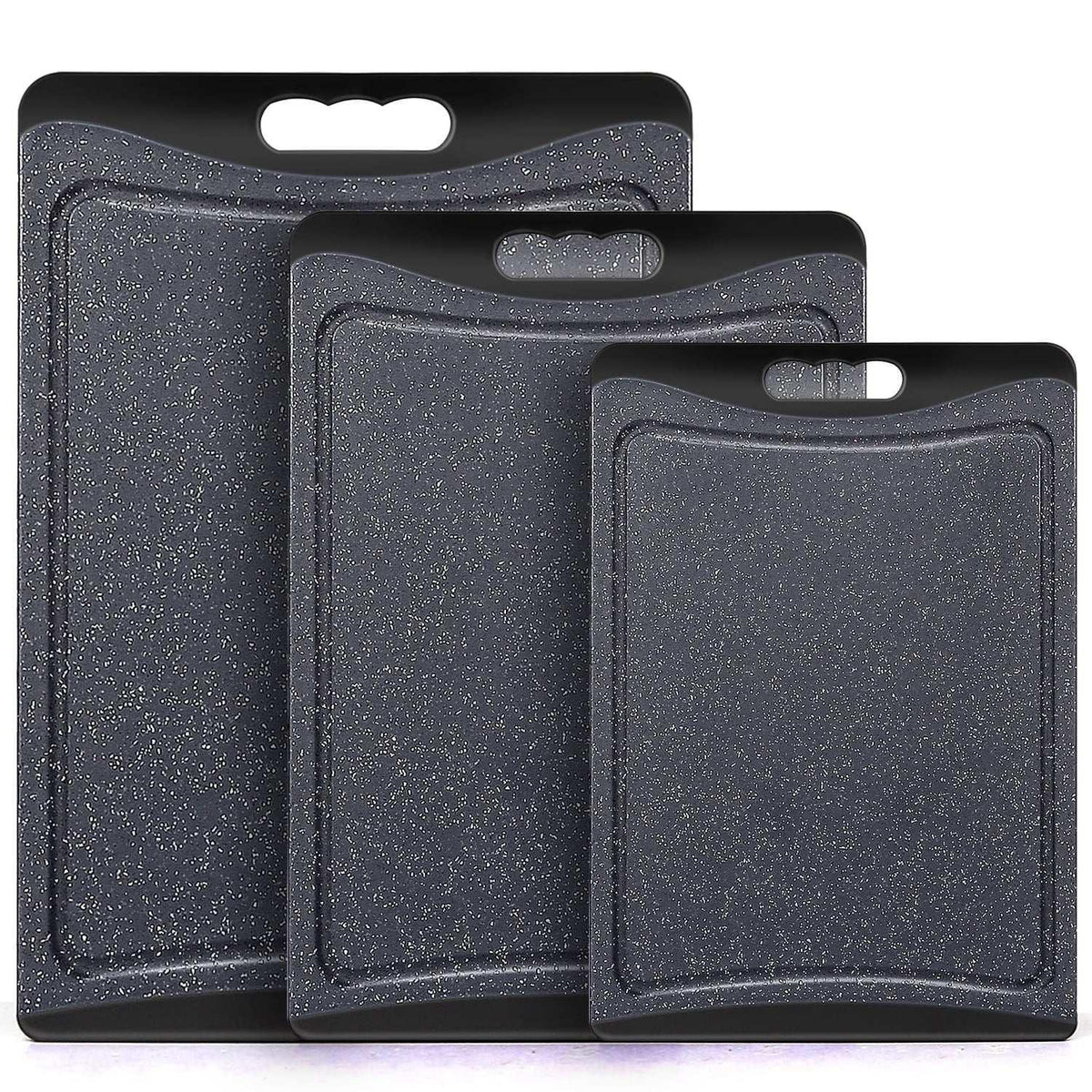 Extra Large Cutting Boards, AOKIWO Plastic Cutting Boards for Kitchen (Set of 3)Meat, Veggies Cutting Board Set Dishwasher Chopping Board with Juice Grooves Easy-Grip Handles, Dark Grey