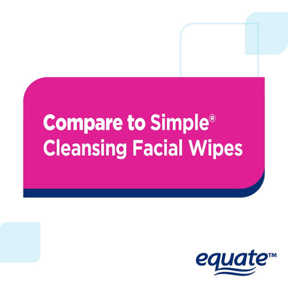 Equate Sensitive Cleansing Facial Towelette Wipes for Face Care of Sensitive Skin, Alcohol Free (40 Count), Compare to Simple® Cleansing Facial Wipes