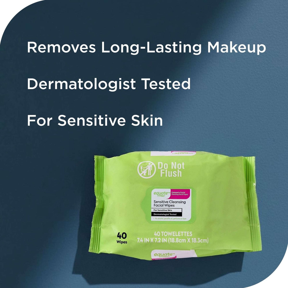 Equate Sensitive Cleansing Facial Towelette Wipes for Face Care of Sensitive Skin, Alcohol Free (40 Count), Compare to Simple® Cleansing Facial Wipes