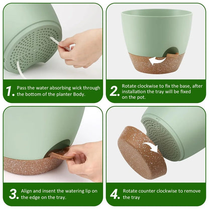 FOUKUS Set of 5 Self-Watering Plant Pots with Drainage – Eco-Friendly Plastic Planters for Indoor & Outdoor Use – Pots for Succulents, Cactus, Snake Plants (7", 6.5", 6", 5.5", 5")