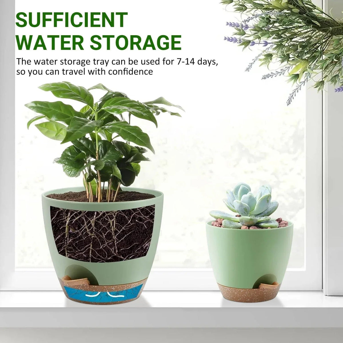 FOUKUS Set of 5 Self-Watering Plant Pots with Drainage – Eco-Friendly Plastic Planters for Indoor & Outdoor Use – Pots for Succulents, Cactus, Snake Plants (7", 6.5", 6", 5.5", 5")