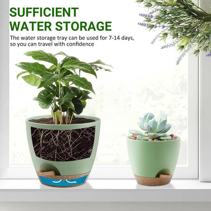 FOUKUS Set of 5 Self-Watering Plant Pots with Drainage – Eco-Friendly Plastic Planters for Indoor & Outdoor Use – Pots for Succulents, Cactus, Snake Plants (7", 6.5", 6", 5.5", 5")