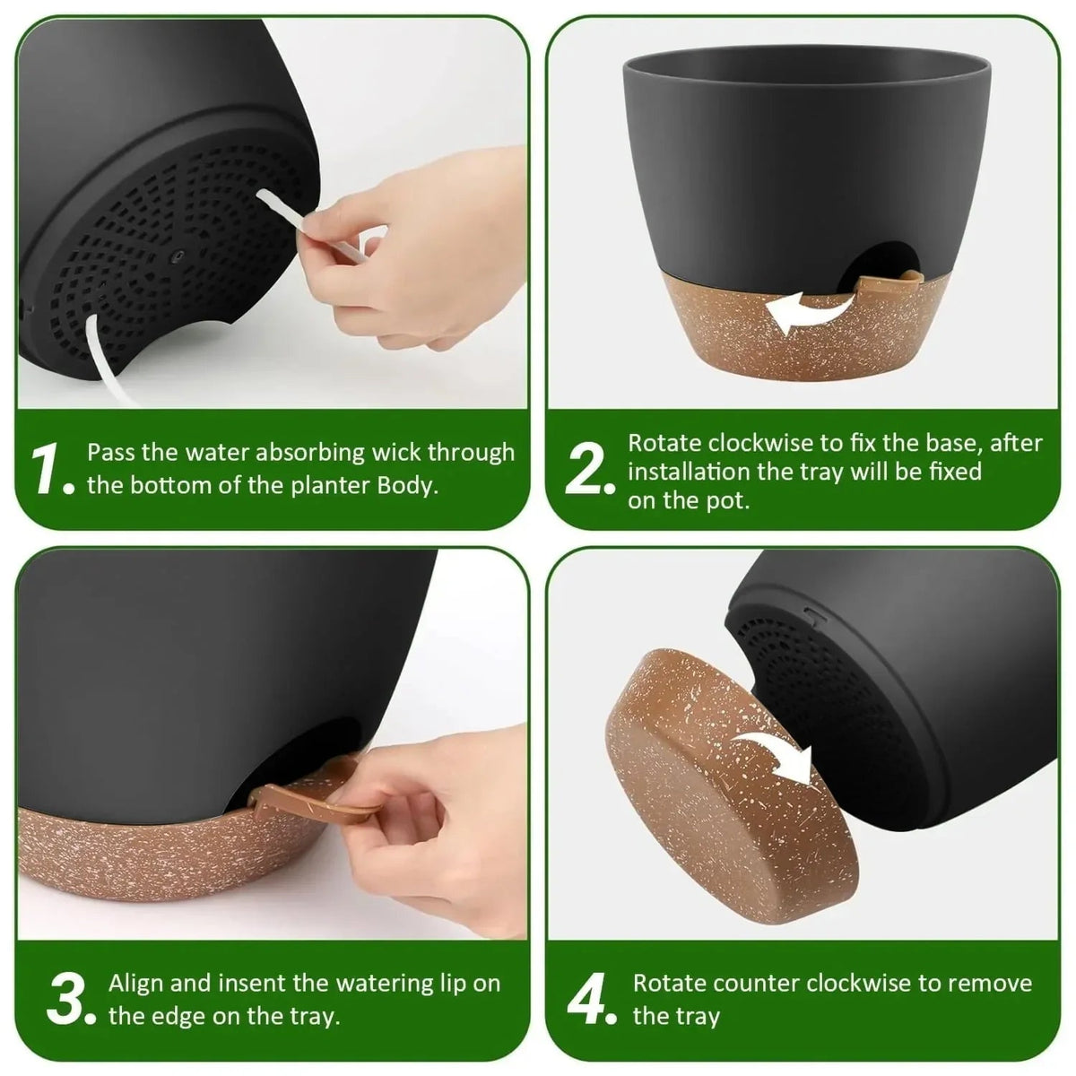 FOUKUS Set of 5 Self-Watering Plant Pots with Drainage – Eco-Friendly Plastic Planters for Indoor & Outdoor Use – Pots for Succulents, Cactus, Snake Plants (7", 6.5", 6", 5.5", 5")