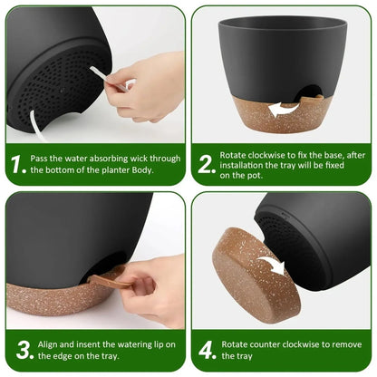 FOUKUS Set of 5 Self-Watering Plant Pots with Drainage – Eco-Friendly Plastic Planters for Indoor & Outdoor Use – Pots for Succulents, Cactus, Snake Plants (7", 6.5", 6", 5.5", 5")