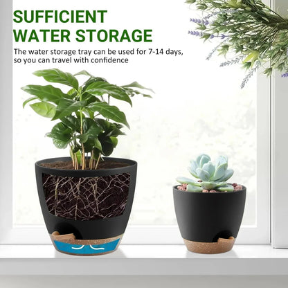 FOUKUS Set of 5 Self-Watering Plant Pots with Drainage – Eco-Friendly Plastic Planters for Indoor & Outdoor Use – Pots for Succulents, Cactus, Snake Plants (7", 6.5", 6", 5.5", 5")