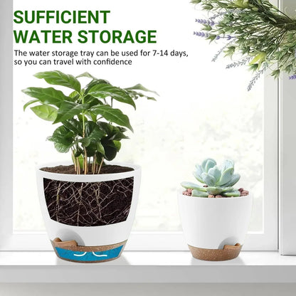 FOUKUS Set of 5 Self-Watering Plant Pots with Drainage – Eco-Friendly Plastic Planters for Indoor & Outdoor Use – Pots for Succulents, Cactus, Snake Plants (7", 6.5", 6", 5.5", 5")
