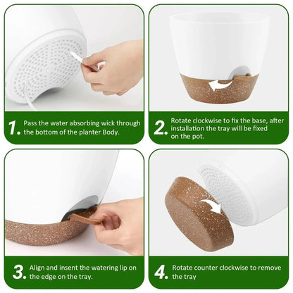 FOUKUS Set of 5 Self-Watering Plant Pots with Drainage – Eco-Friendly Plastic Planters for Indoor & Outdoor Use – Pots for Succulents, Cactus, Snake Plants (7", 6.5", 6", 5.5", 5")