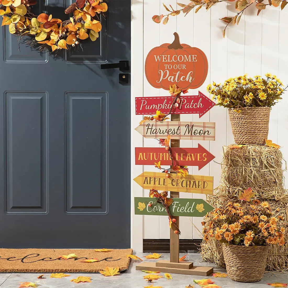 Glitzhome 42.5" Fall Wooden Pumpkin Patch Porch Décor