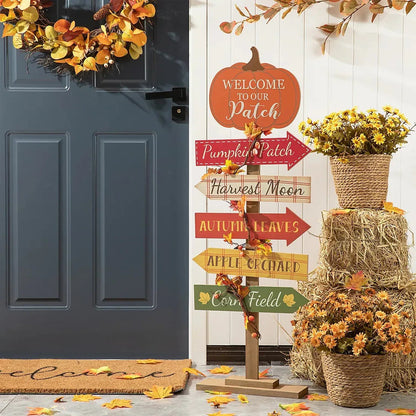 Glitzhome 42.5" Fall Wooden Pumpkin Patch Porch Décor