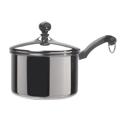 Farberware Classic Series 2 Quart Stainless Steel Sauce Pan with Lid, Induction Compatible, Metal Utensil and Dishwasher Safe, Stainless Steel