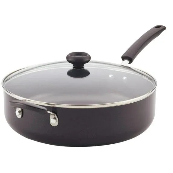 Farberware Easy Clean 6 Quart Nonstick Jumbo Cooker / Chef's Pan with Helper Handle and Glass Lid, Great for Family Meals, Dishwasher Safe, Black