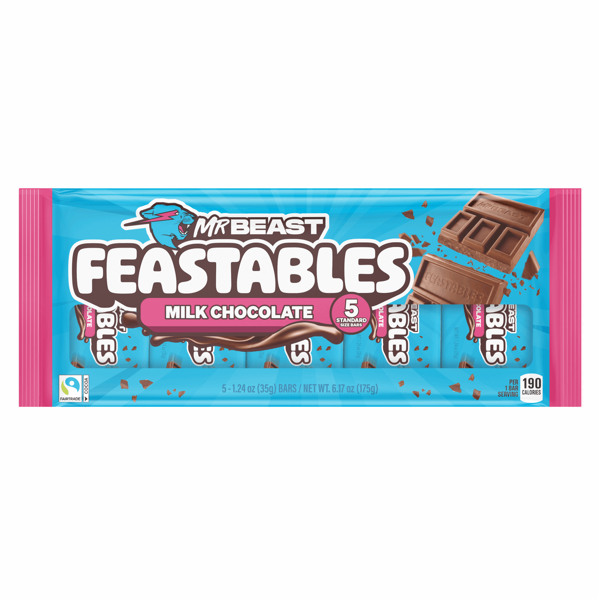 Feastables MrBeast Milk Chocolate Bar, 1.24 oz (35g), 5 Count