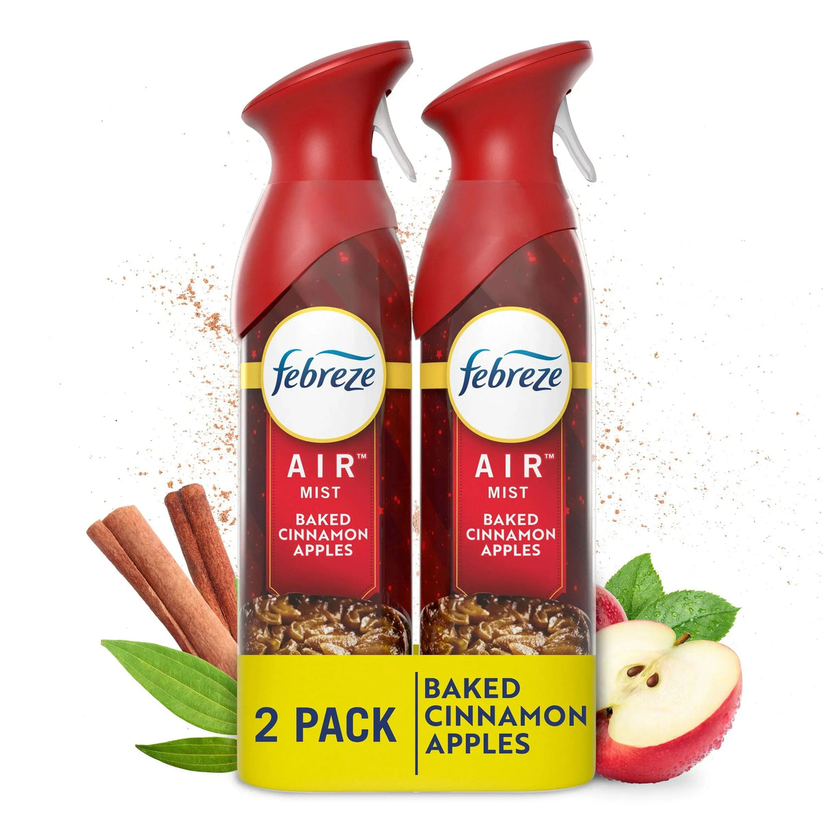 Febreze Air Mist, Odor-Fighting Air Freshener, Baked Cinnamon Apples, 8.8 oz. Aerosol, Pack of 2